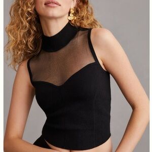 NWT Anthropologie Sweetheart Mesh Sweater Tank Top in Black